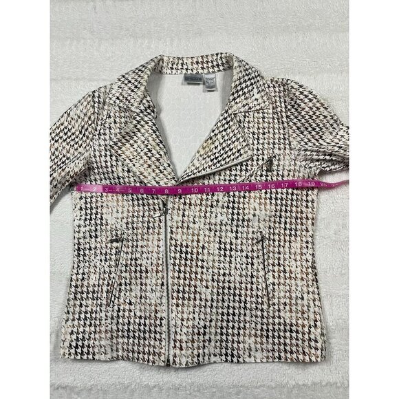 Chicos Jacket 1 Medium Asymmetrical Zip Metallic Houndstooth Print Pockets - Picture 7 of 8